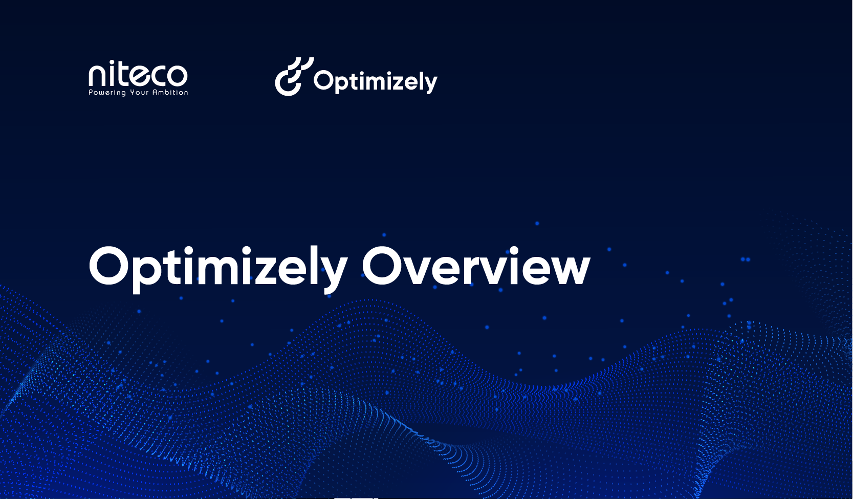 The image is a presentation slide titled "Optimizely Overview." At the top left, it features the Niteco logo with the tagl...