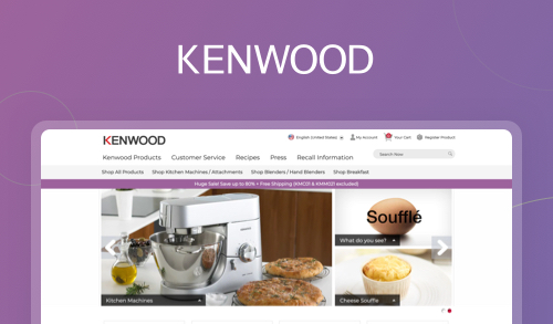The image appears to show a webpage from the KENWOOD website. It features a purple background with a partial screenshot of...