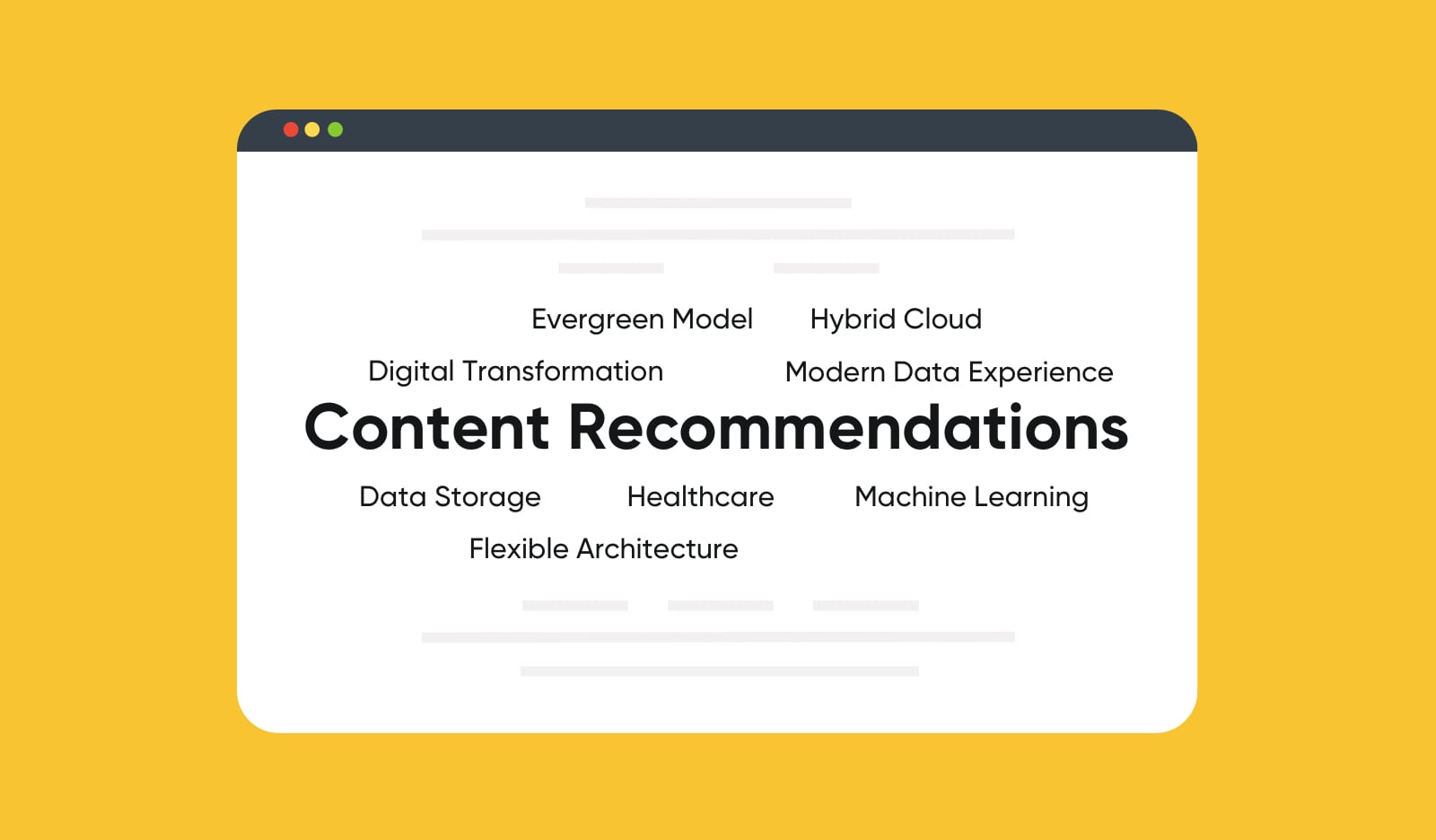 Content Recommendations with keywords like Hybrid Cloud, Machine Learning, Healthcare, and Data Storage
