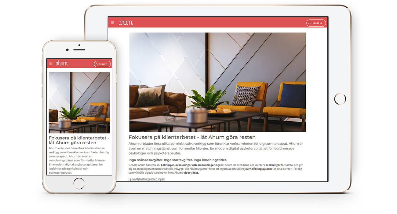 Ahum digital psychotherapist tools shown on mobile and tablet screens