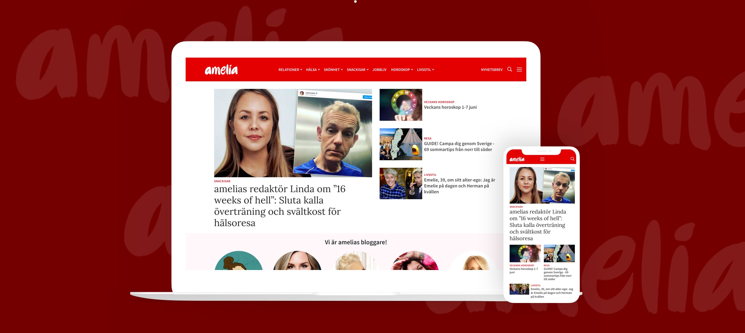 amelias website layout on laptop and mobile with editor Linda's health article