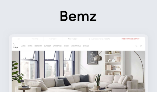 Bemz modern living room with beige sectional sofa and city view windows