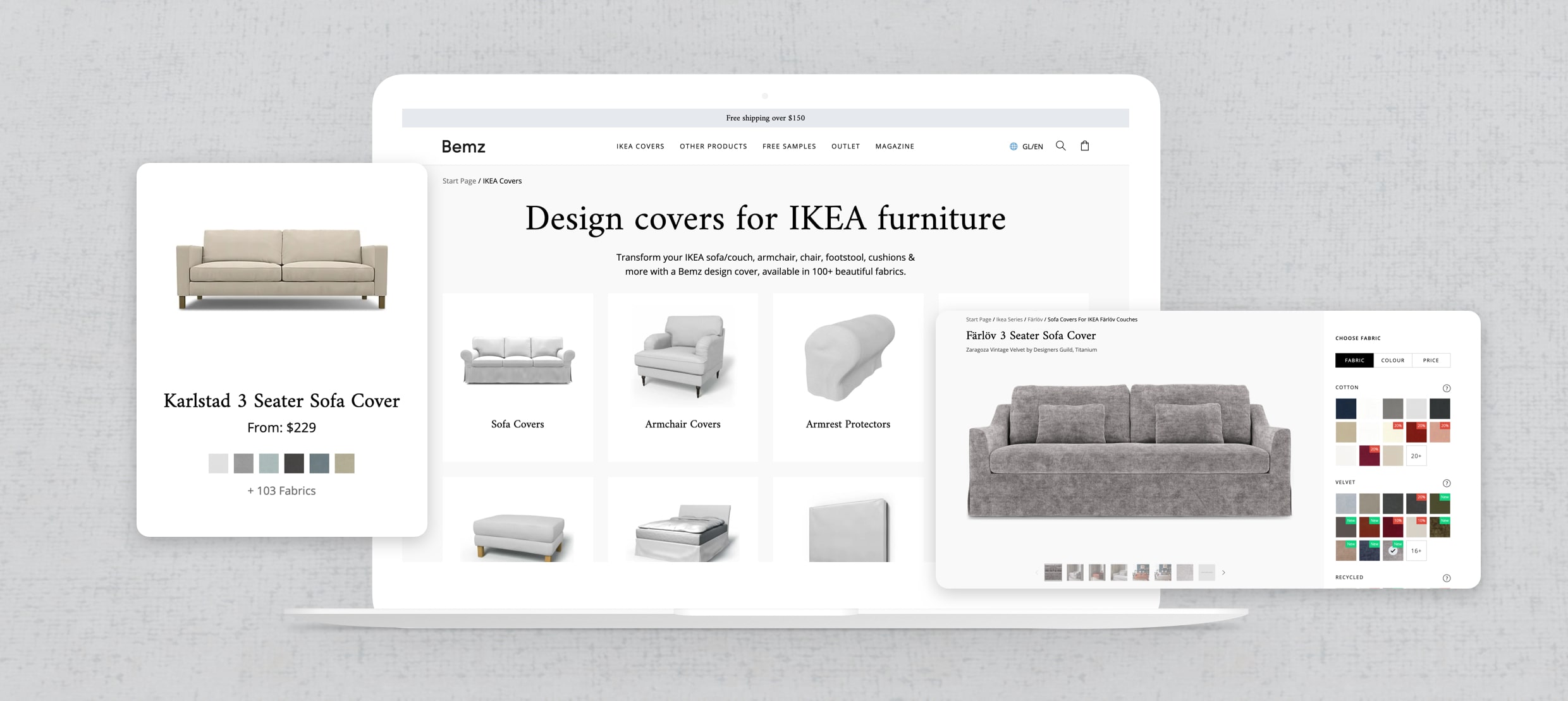 Design covers for IKEA furniture with sofa and armchair fabric options
