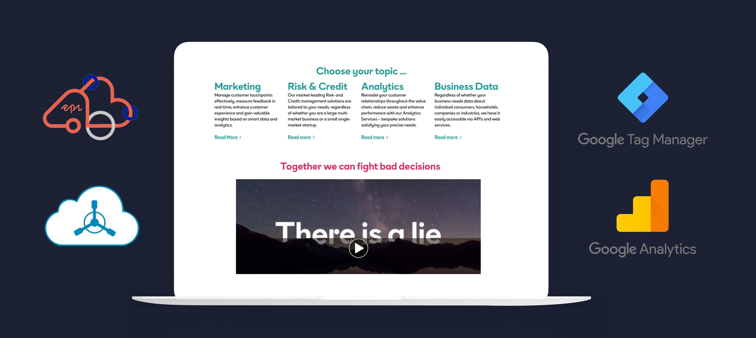 Marketing risk credit analytics and business data services on laptop screen