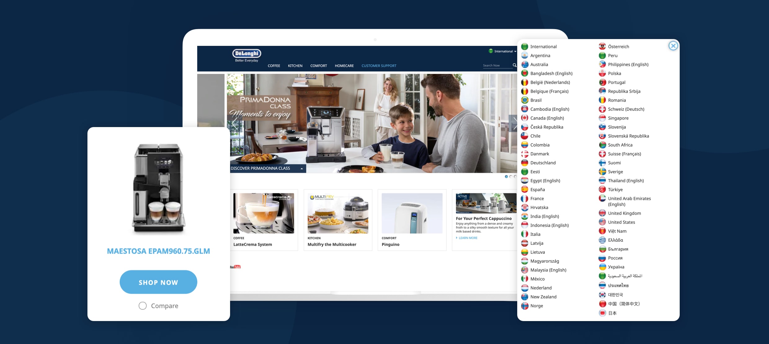 DeLonghi coffee machine Maestosa EPAM960 with international site language options