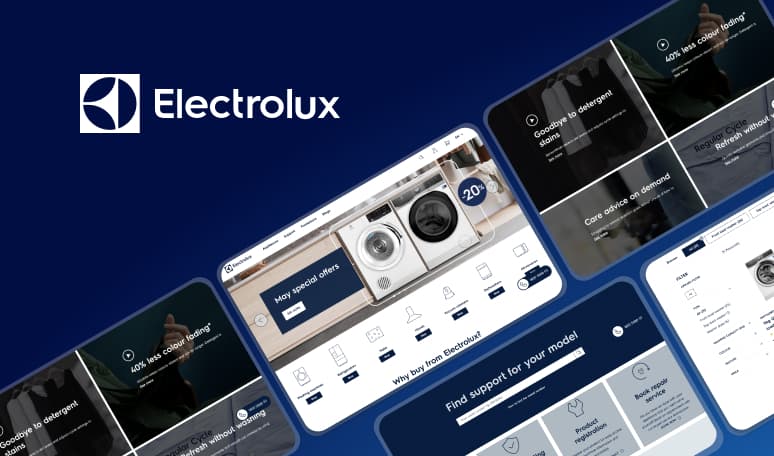 Electrolux washing machines website showing features and special offers