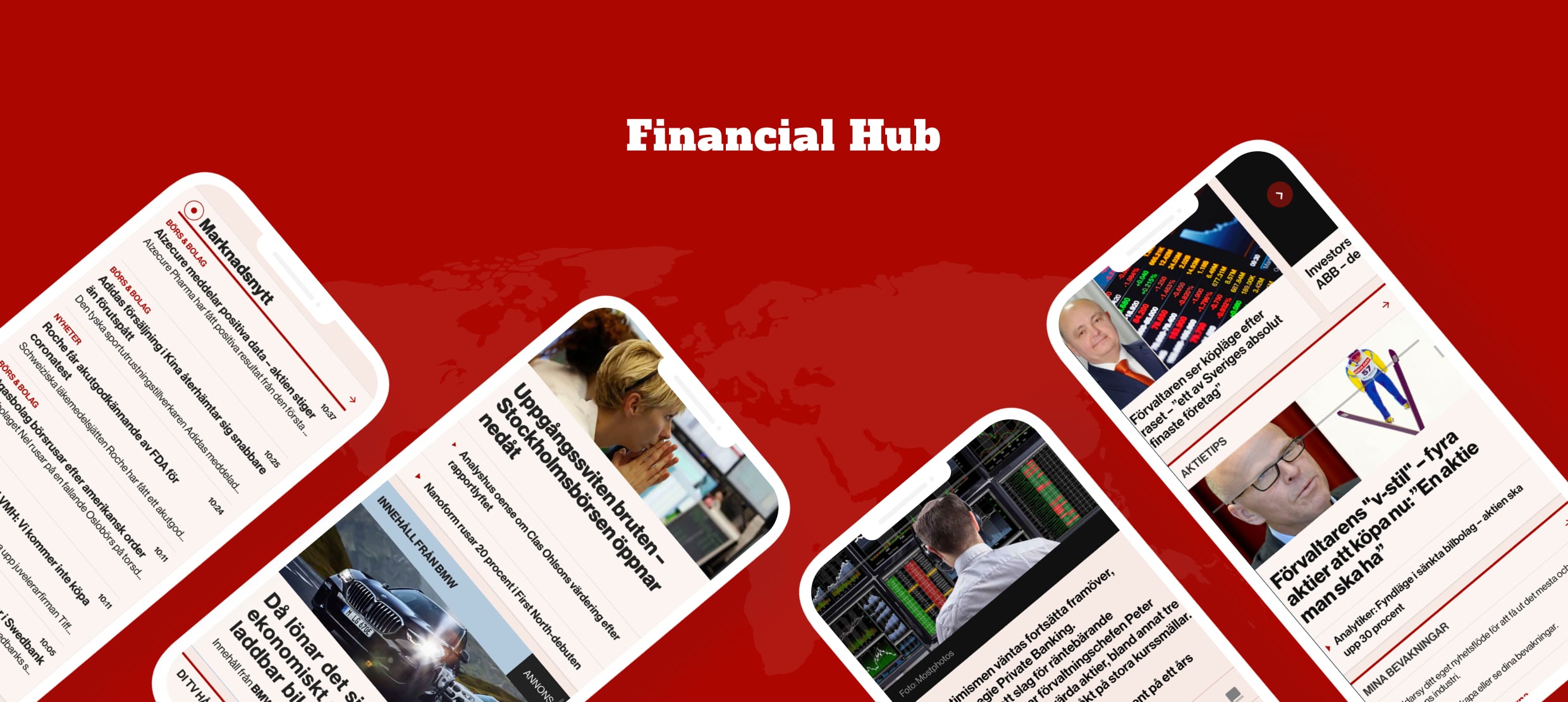 Financial Hub with mobile stock market news and investment updates on screens