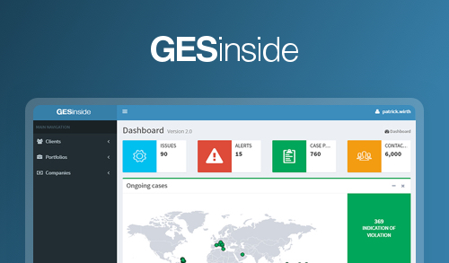 GESinside dashboard with issues, alerts, case progress, and contacts overview