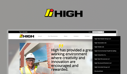 High Real Estate Group website header with navigation and company logo