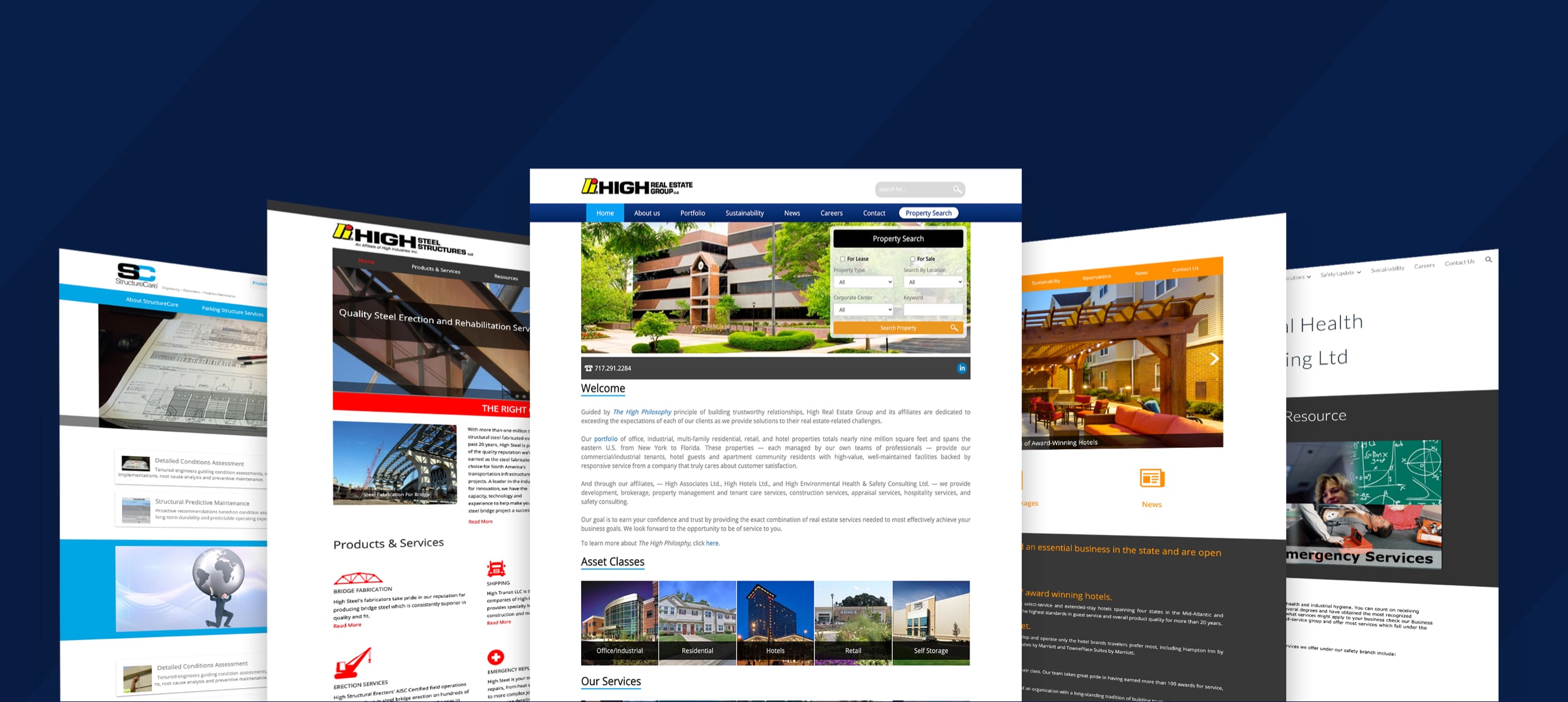 High Real Estate Group website showcasing property search and asset classes