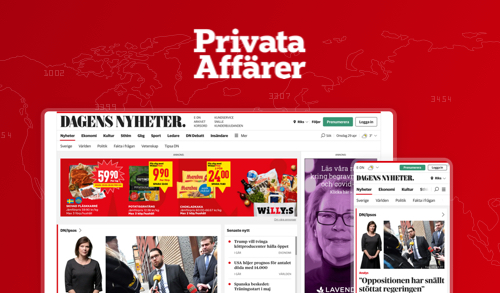 Privata Affärer news website homepage with headlines and article previews