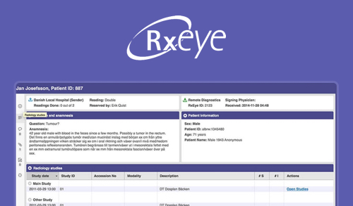 RxEye platform showing patient radiology data and remote diagnostic information
