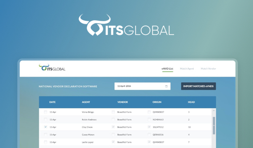ITS Global National Vendor Declaration software dashboard showing vendor data table