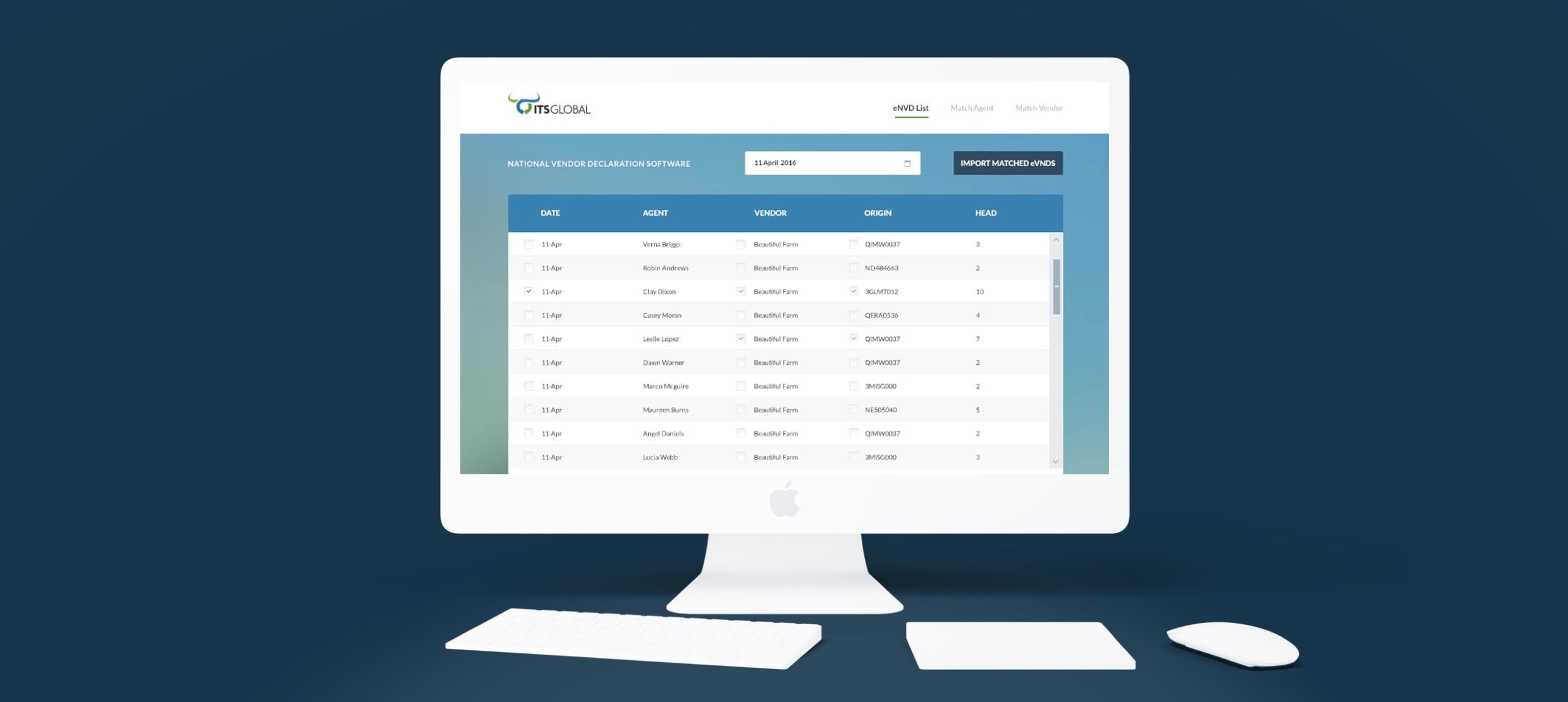 National Vendor Declaration software displaying a vendor list on a desktop screen