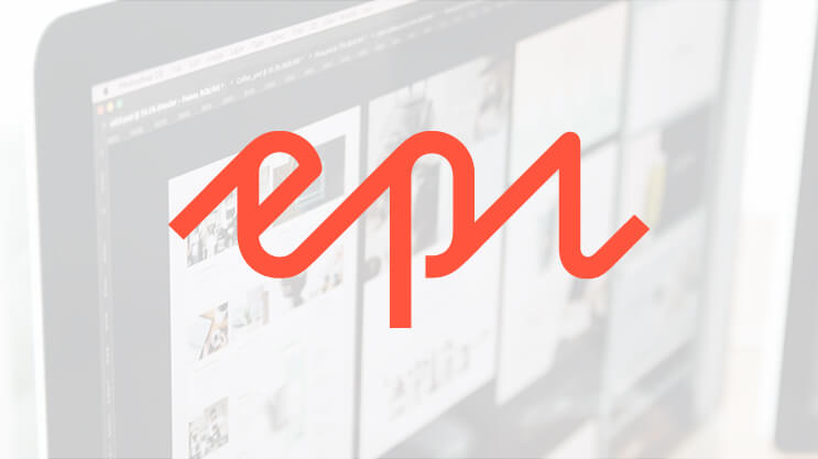 Epi logo with website design displayed on a laptop screen in the background