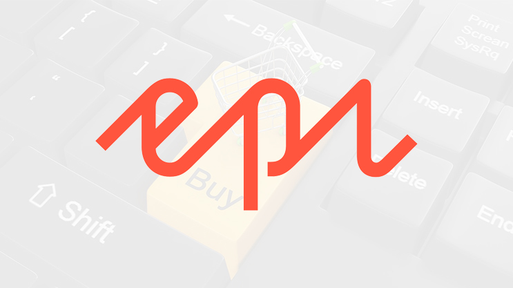 Epi logo overlaying a keyboard with buy and backspace keys visible