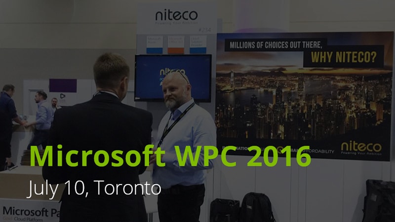 Niteco booth at Microsoft WPC 2016 in Toronto with attendees networking